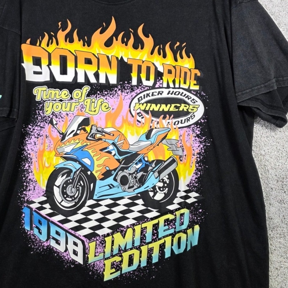 Orange Kiss Mens XL Born To Ride Motorcycle Graphic Tee California Edition Black